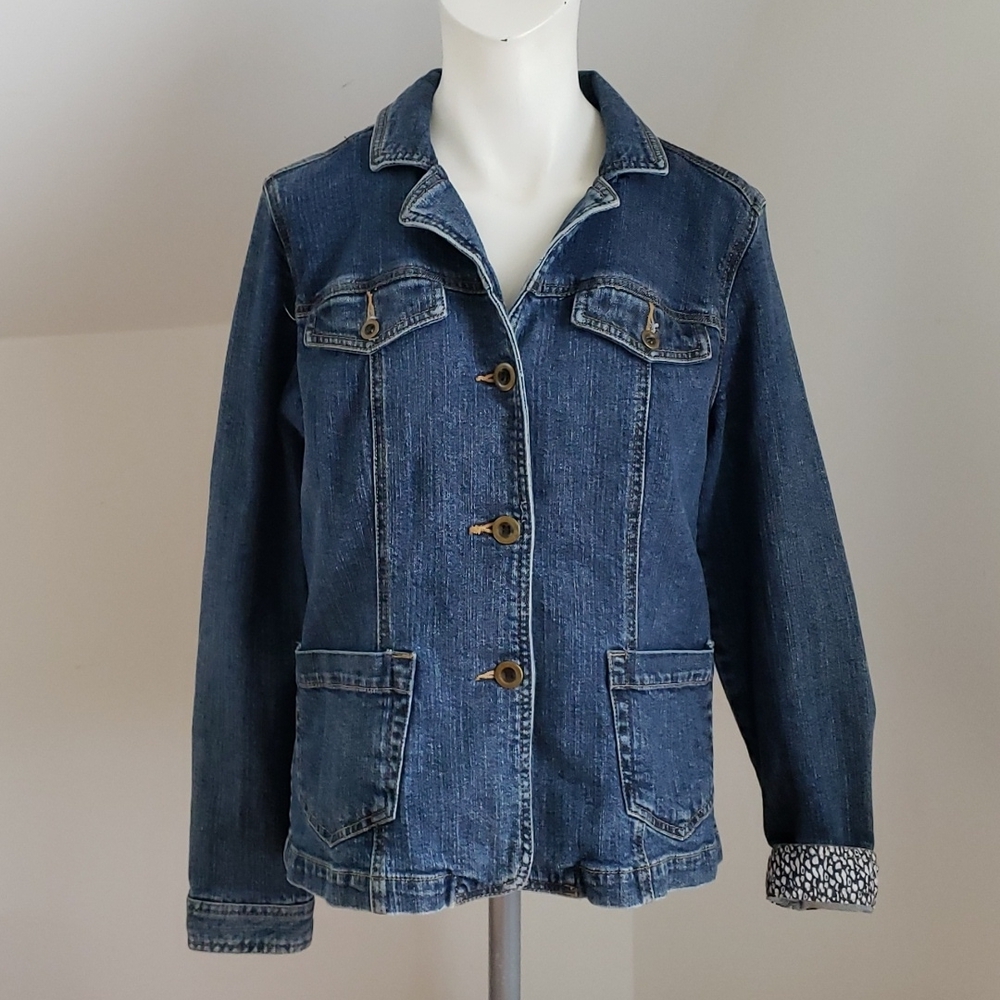 Charter Club Denim Button Blazer Jacket with geometric design accent.  Size M